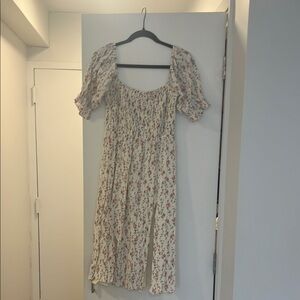 Moodie Cream Smocked Puff Sleeve Sundress